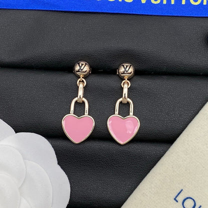 Louis Pink Heart Gold Earrings