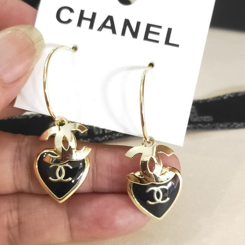 CC Black Heart Gold Earrings