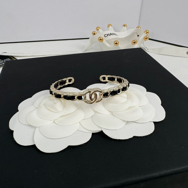 CC Black Leather Cuff Bracelet