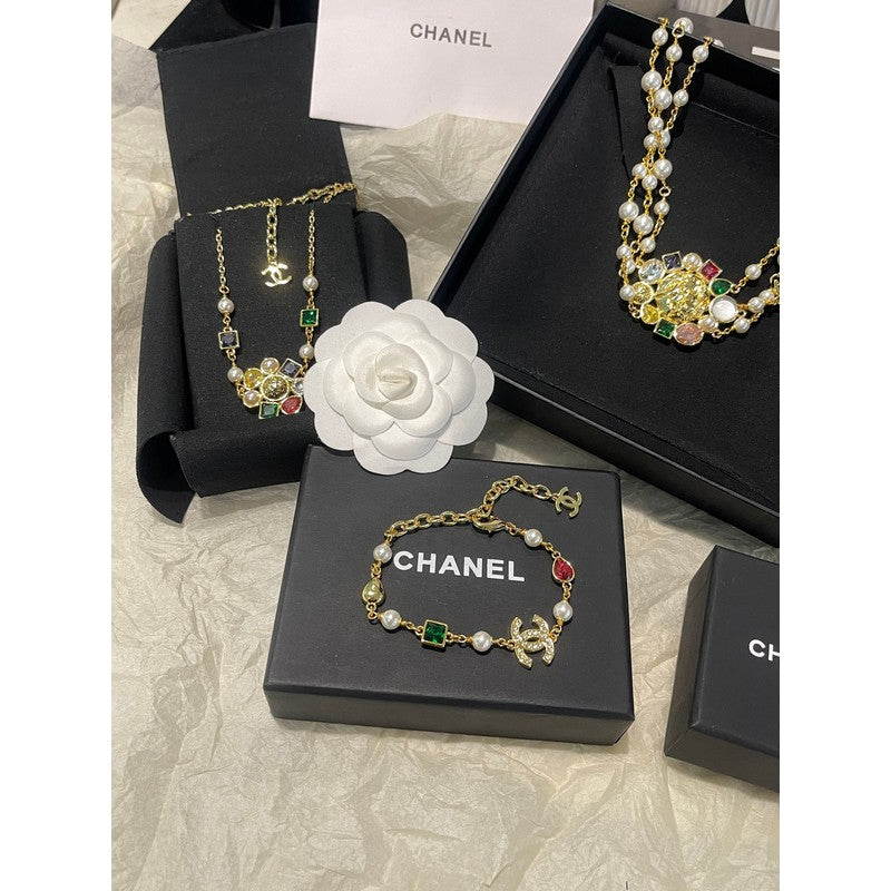 CC Color Crystal Flower Gold Necklace