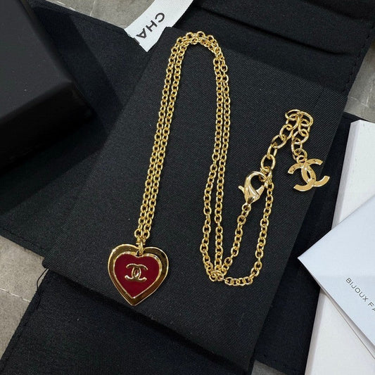 CC Black & Red Heart Gold Necklace