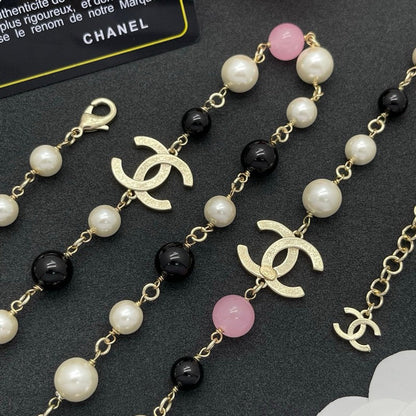 CC Black & Pink Bead Pearl Long Necklace