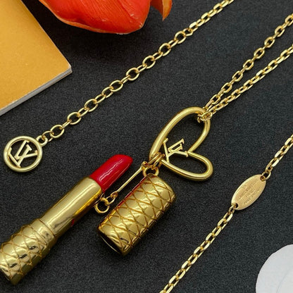 Louis Lipstick Heart Gold Necklace
