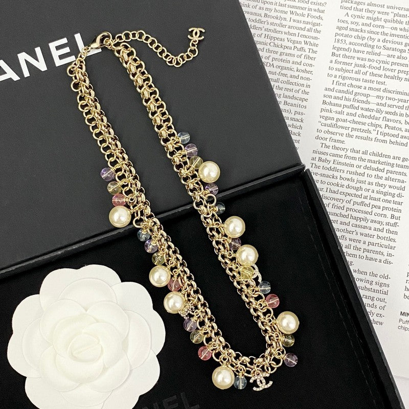 CC Color Beads Pearl Chain Necklace