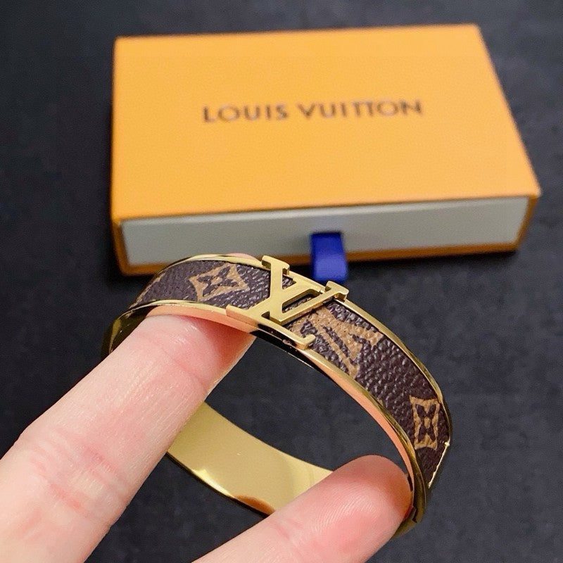 Louis Monogram Wide Leather Bracelet