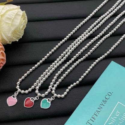 Tiff Color Heart Bead Gold Necklaces