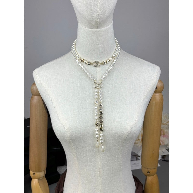 CC Long Tassel Pearl Necklace