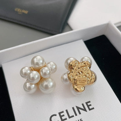 CE Pearls Gold Earrings