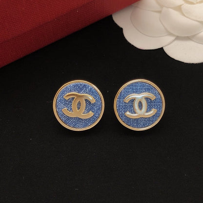 CC Blue Round Gold Earrings