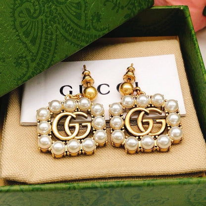 GG Pearl Drop Sqaure Earrings