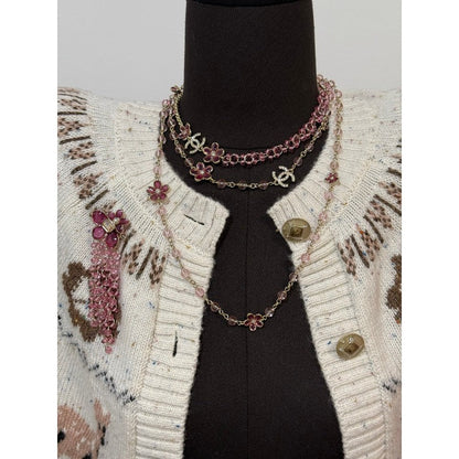 CC 26C Pink Crystal Flower Long Necklace