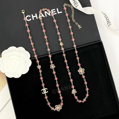 CC 26C Pink Crystal Long Necklace