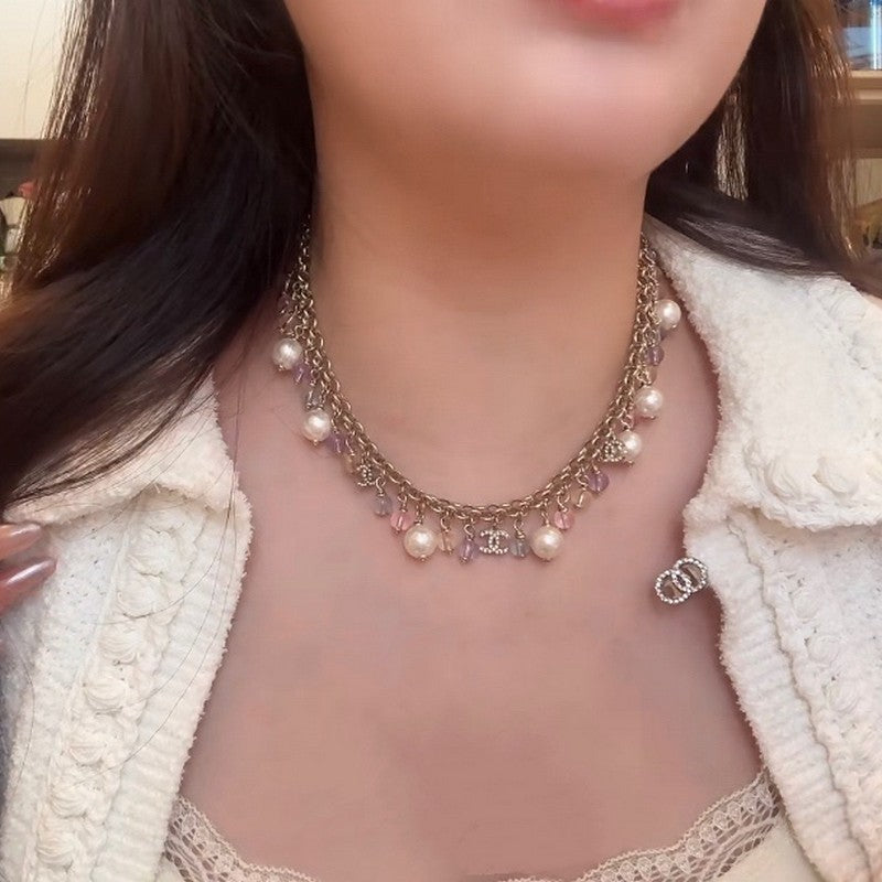 CC Color Beads Pearl Chain Necklace