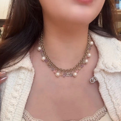 CC Color Beads Pearl Chain Necklace