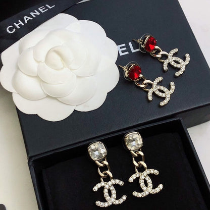 CC Red Crystal Drop Earrings