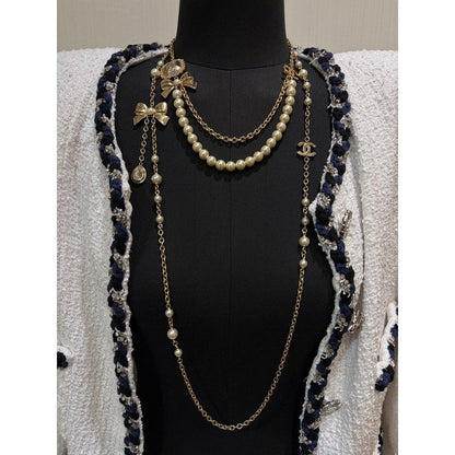 CC 25K Bow-Knot Pearl Long Necklace