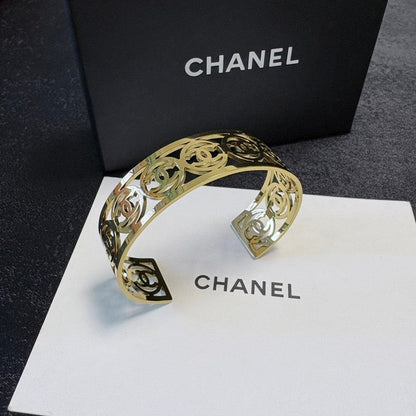 CC Hollow Open Cuff Gold Bracelet