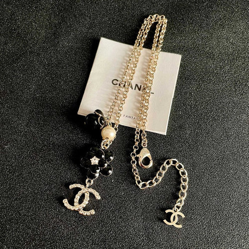 CC Black Flower Diamond Pendant Necklace