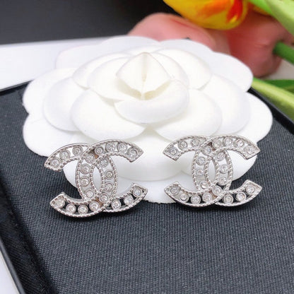 CC Hollow Diamond White Gold Earrings