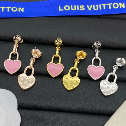 Louis Pink Heart Gold Earrings
