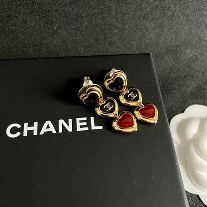 CC Black & Red Three Heart Drop Earrings