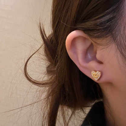 CD Diamond Heart Gold Earrings