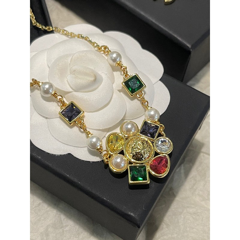 CC Color Crystal Flower Gold Necklace
